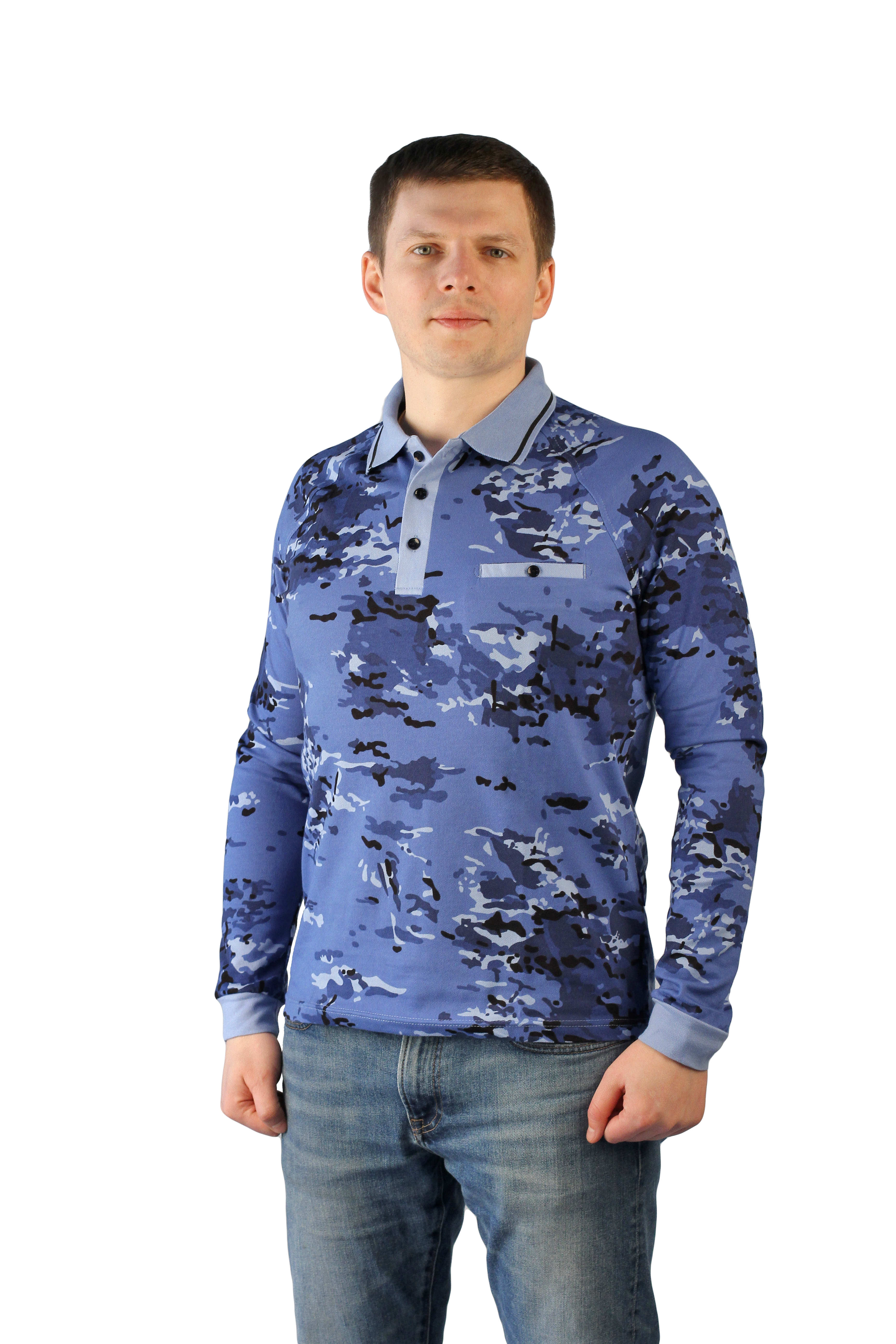 Рубашка-поло "Экстрим синий" с длинным рукавом